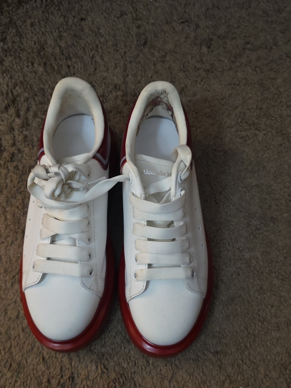 Alexander McQueen Kids White Sneakers with Red Trim